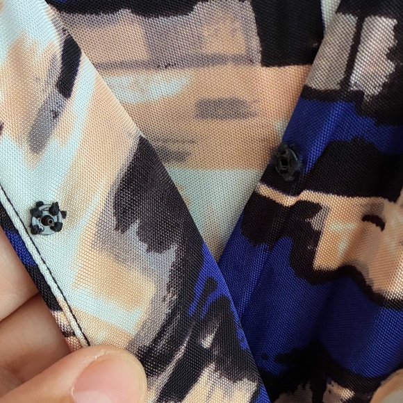 Parker Blouson Catalina Dress Stretch Drape Faux Wrap Watercolor Dolman Sleeve S - Picture 9 of 16